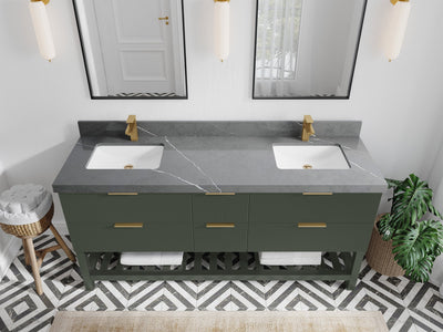 Catalina 72 in. W x 22 in. D Double Sink Bathroom Vanity in Pewter Green with 2 in Piatra Gray Quartz Countertop - Top View