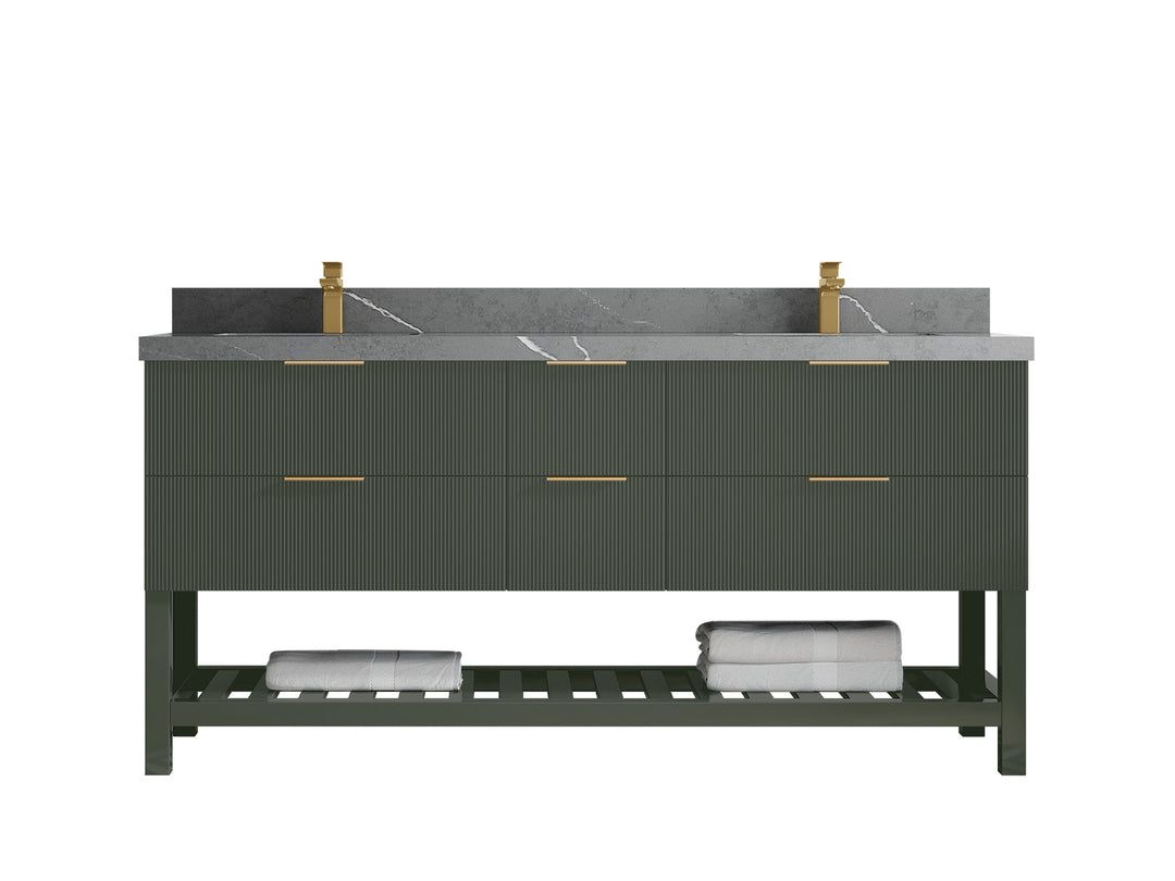 Catalina 72 in. W x 22 in. D Double Sink Bathroom Vanity in Pewter Green with 2 in Piatra Gray Quartz Countertop 