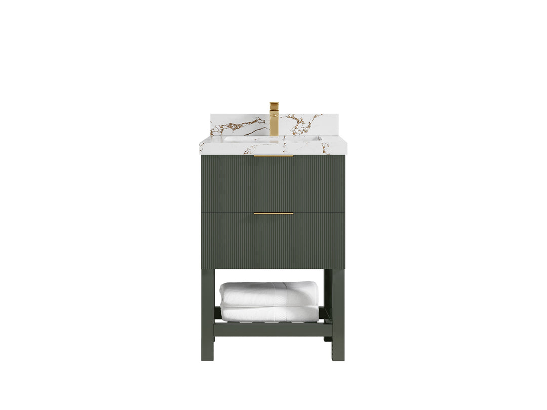Catalina 24 in. W x 22 in. D Single Sink Bathroom Vanity in Pewter Green with 2 in Viola Brown Quartz Countertop