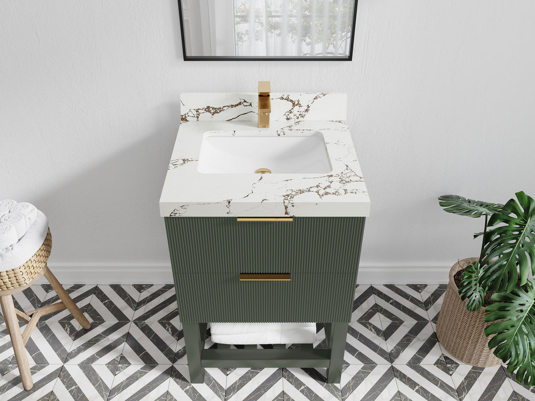 Catalina 24 in. W x 22 in. D Single Sink Bathroom Vanity in Pewter Green with 2 in Viola Brown Quartz Countertop - Top View
