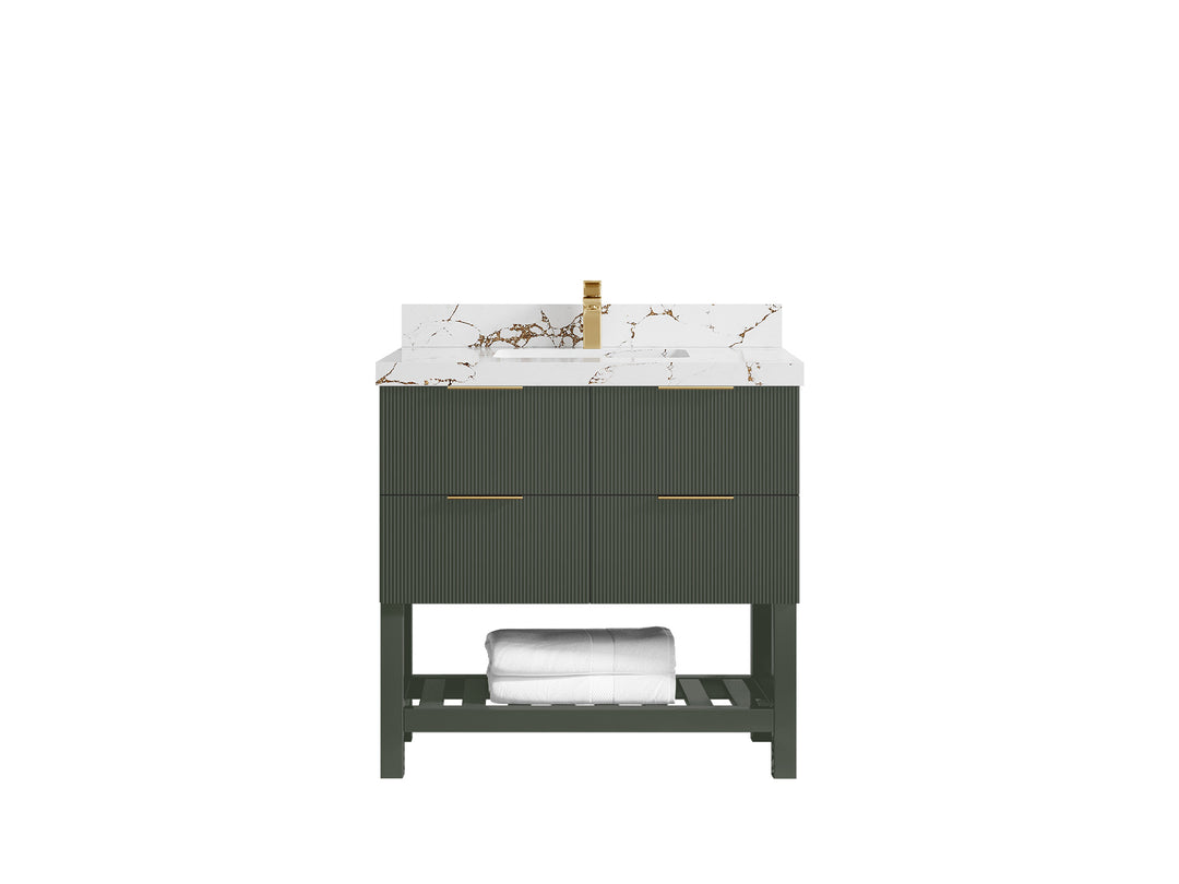 Catalina 36 in. W x 22 in. D Single Sink Bathroom Vanity in Pewter Green with 2 in Viola Brown Quartz Countertop