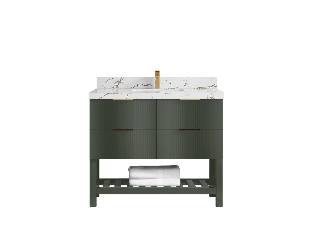 Catalina 42 in. W x 22 in. D Single Sink Bathroom Vanity in Pewter Green with 2 in Viola Brown Quartz Countertop