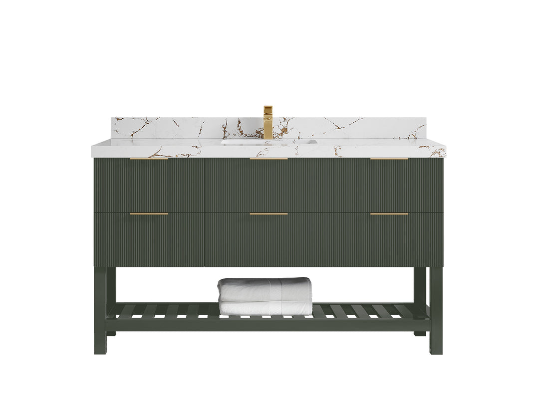 Catalina 60 in. W x 22 in. D Single Sink Bathroom Vanity in Pewter Green with 2 in Viola Brown Quartz Countertop