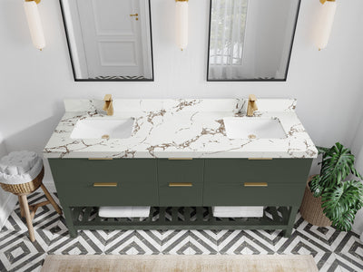 Catalina 72 in. W x 22 in. D Double Sink Bathroom Vanity in Pewter Green with 2 in Viola Brown Quartz Countertop - Top View
