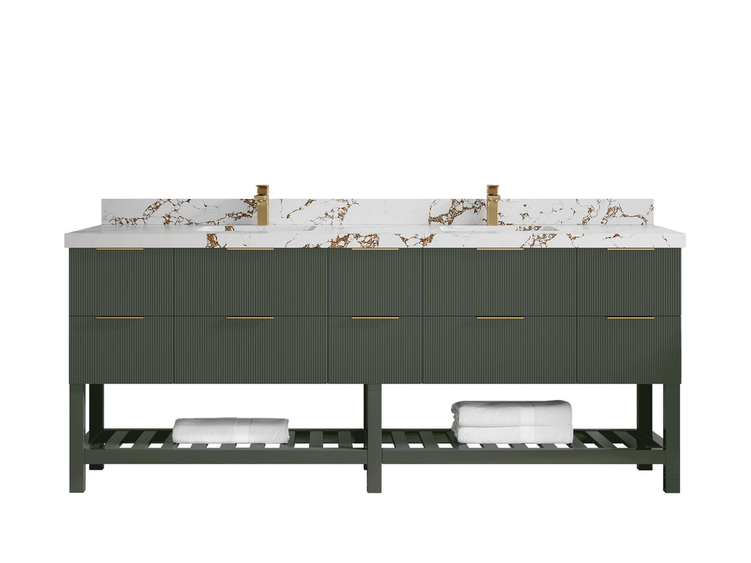 Catalina 84 in. W x 22 in. D Double Sink Bathroom Vanity in Pewter Green with 2 in Viola Brown Quartz Countertop