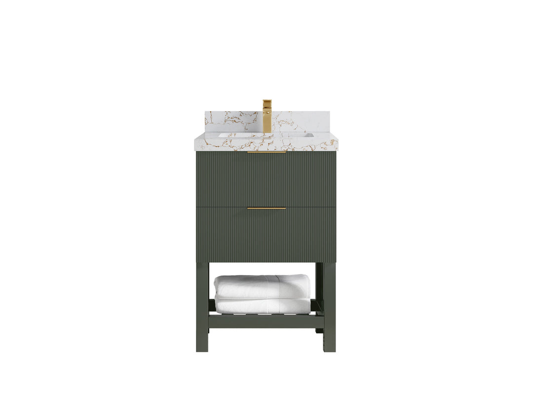 Catalina 24 in. W x 22 in. D Single Sink Bathroom Vanity in Pewter Green with 2 in Viola Gold Quartz Countertop