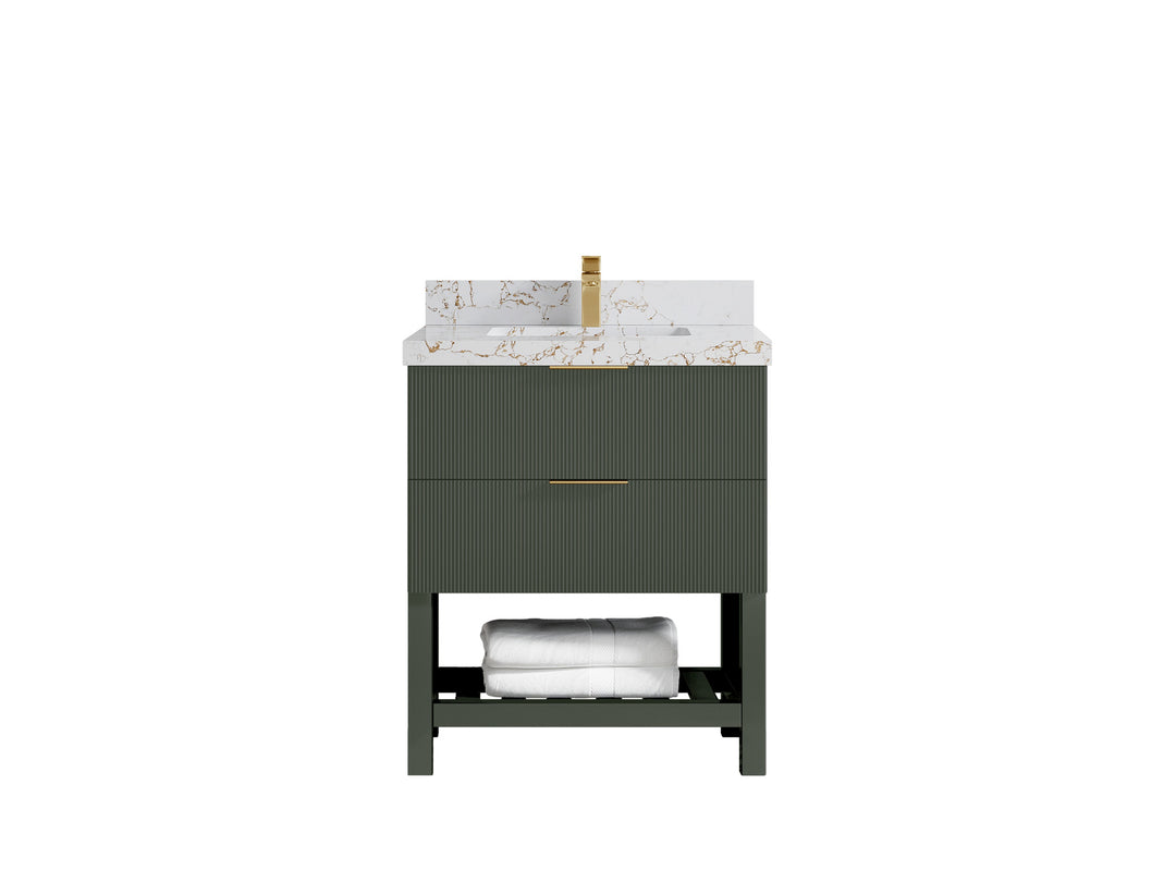 Catalina 30 in. W x 22 in. D Single Sink Bathroom Vanity in Pewter Green with 2 in Viola Gold Quartz Countertop