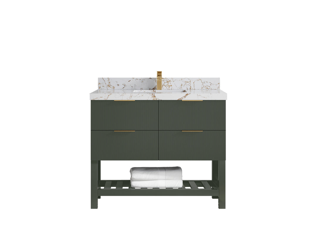 Catalina 42 in. W x 22 in. D Single Sink Bathroom Vanity in Pewter Green with 2 in Viola Gold Quartz Countertop