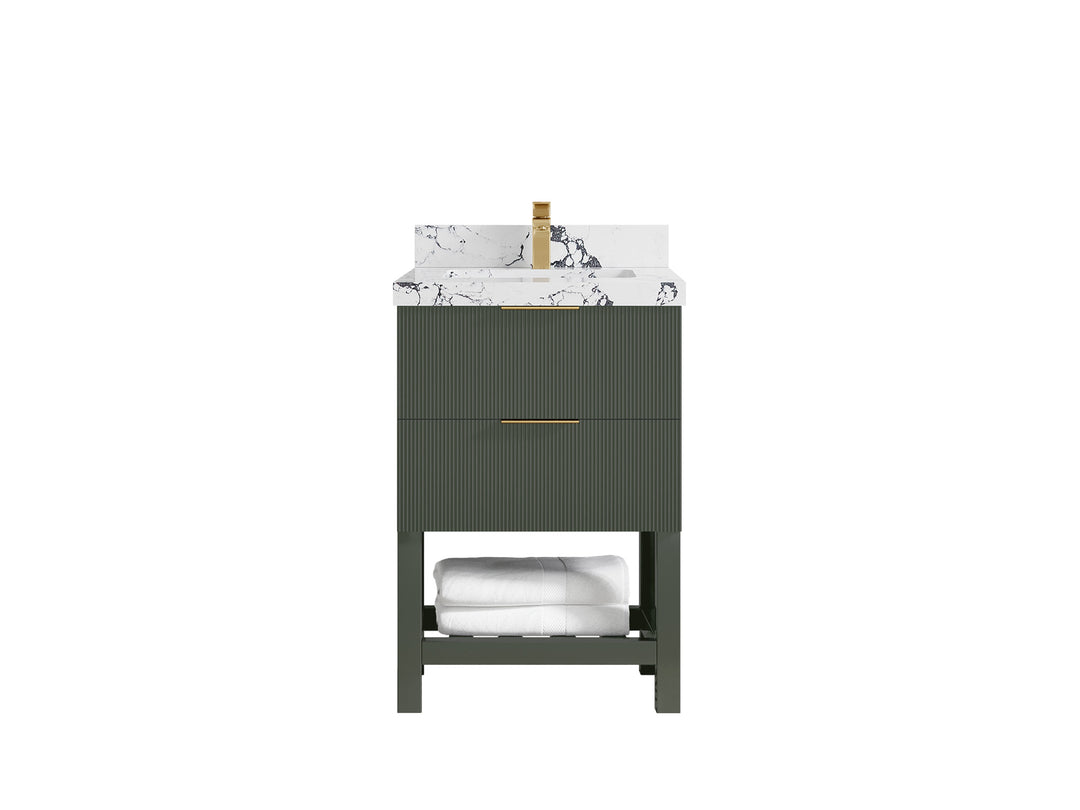 Catalina 24 in. W x 22 in. D Single Sink Bathroom Vanity in Pewter Green with 2 in Viola Night Quartz Countertop