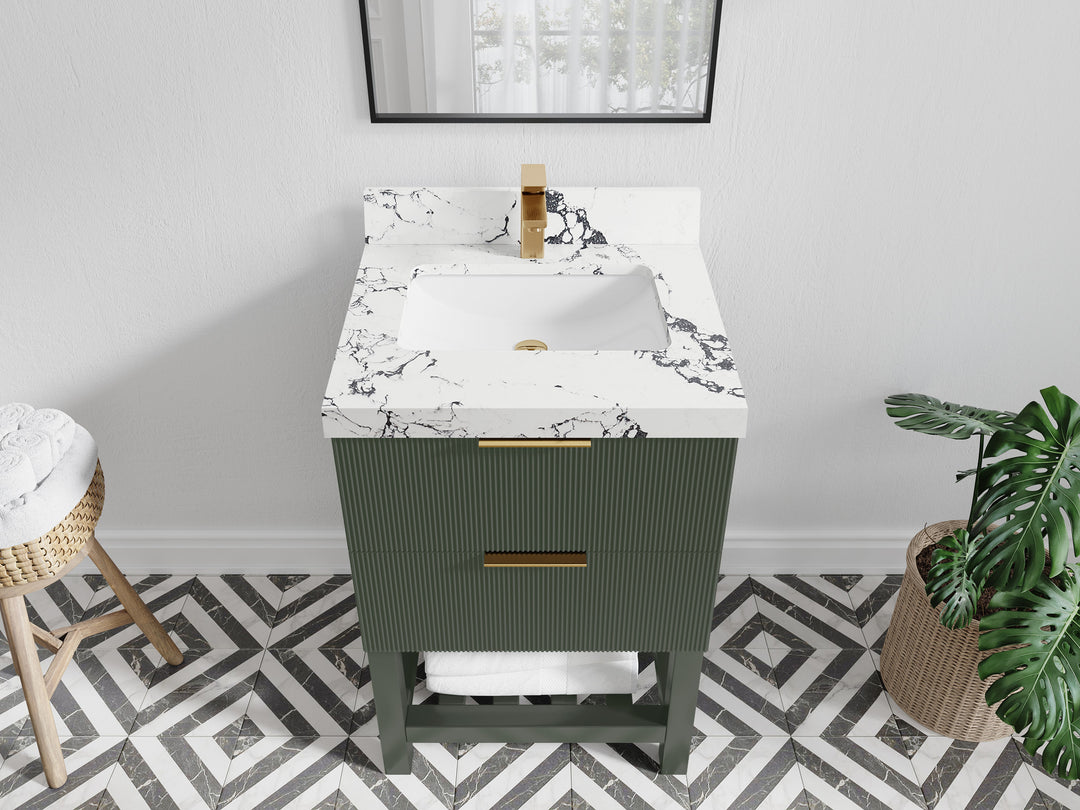 Catalina 24 in. W x 22 in. D Single Sink Bathroom Vanity in Pewter Green with 2 in Viola Night Quartz Countertop - Top View