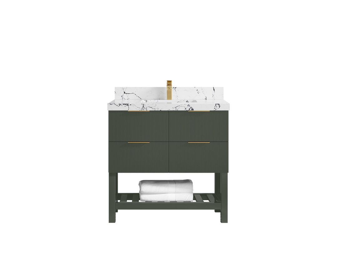 Catalina 36 in. W x 22 in. D Single Sink Bathroom Vanity in Pewter Green with 2 in Viola Night Quartz Countertop 