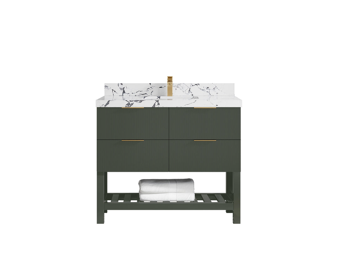 Catalina 42 in. W x 22 in. D Single Sink Bathroom Vanity in Pewter Green with 2 in Viola Night Quartz Countertop