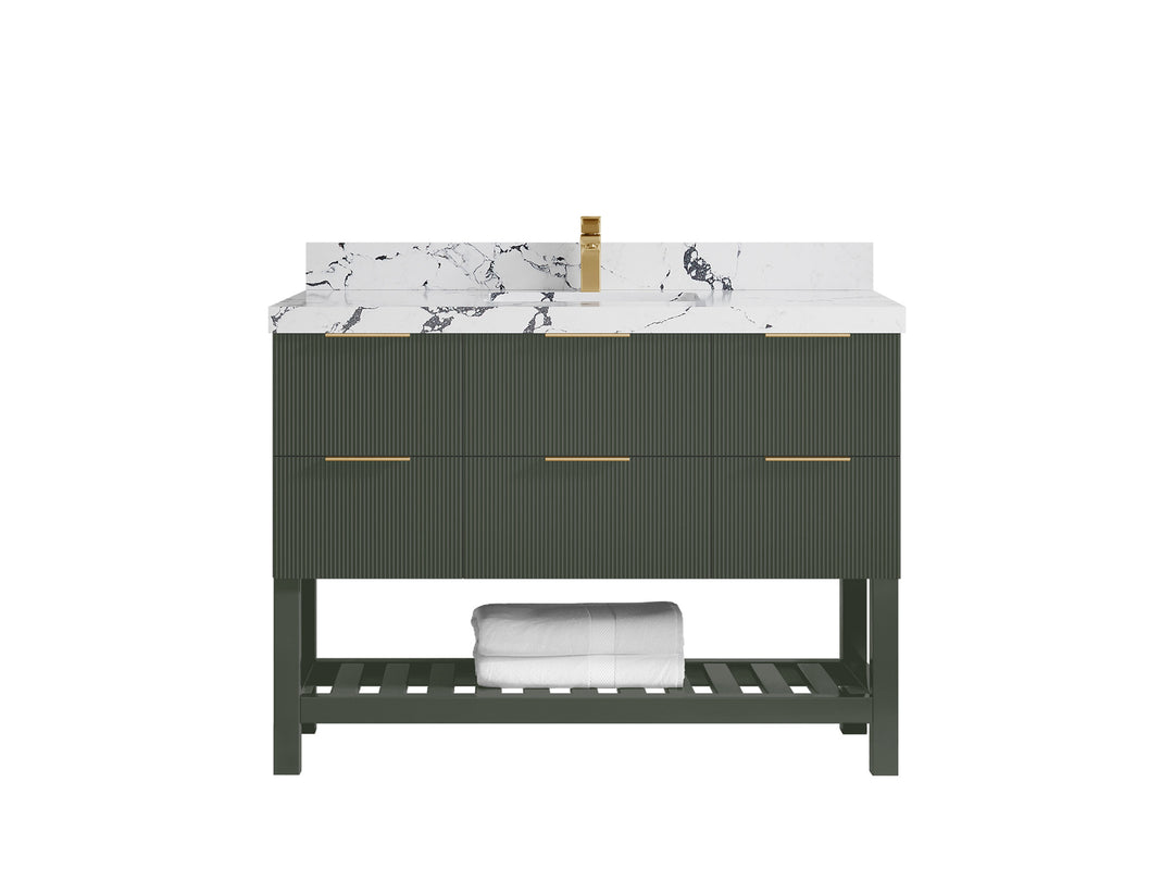 Catalina 48 in. W x 22 in. D Single Sink Bathroom Vanity in Pewter Green with 2 in Viola Night Quartz Countertop