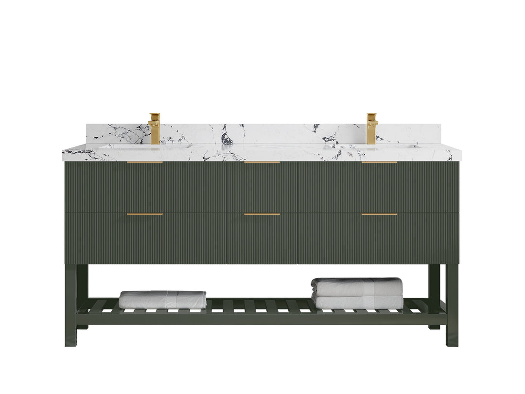 Catalina 72 in. W x 22 in. D Double Sink Bathroom Vanity in Pewter Green with 2 in Viola Night Quartz Countertop