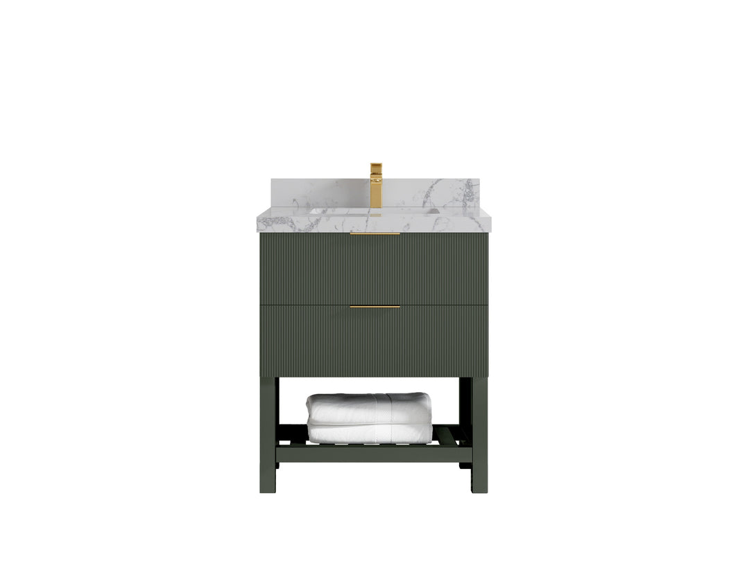 Catalina 30 in. W x 22 in. D Single Sink Bathroom Vanity in Pewter Green with 2 in Venatino Quartz Countertop