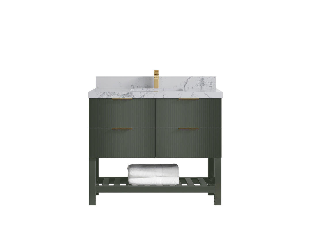 Catalina 42 in. W x 22 in. D Single Sink Bathroom Vanity in Pewter Green with 2 in Venatino Gold Quartz Countertop