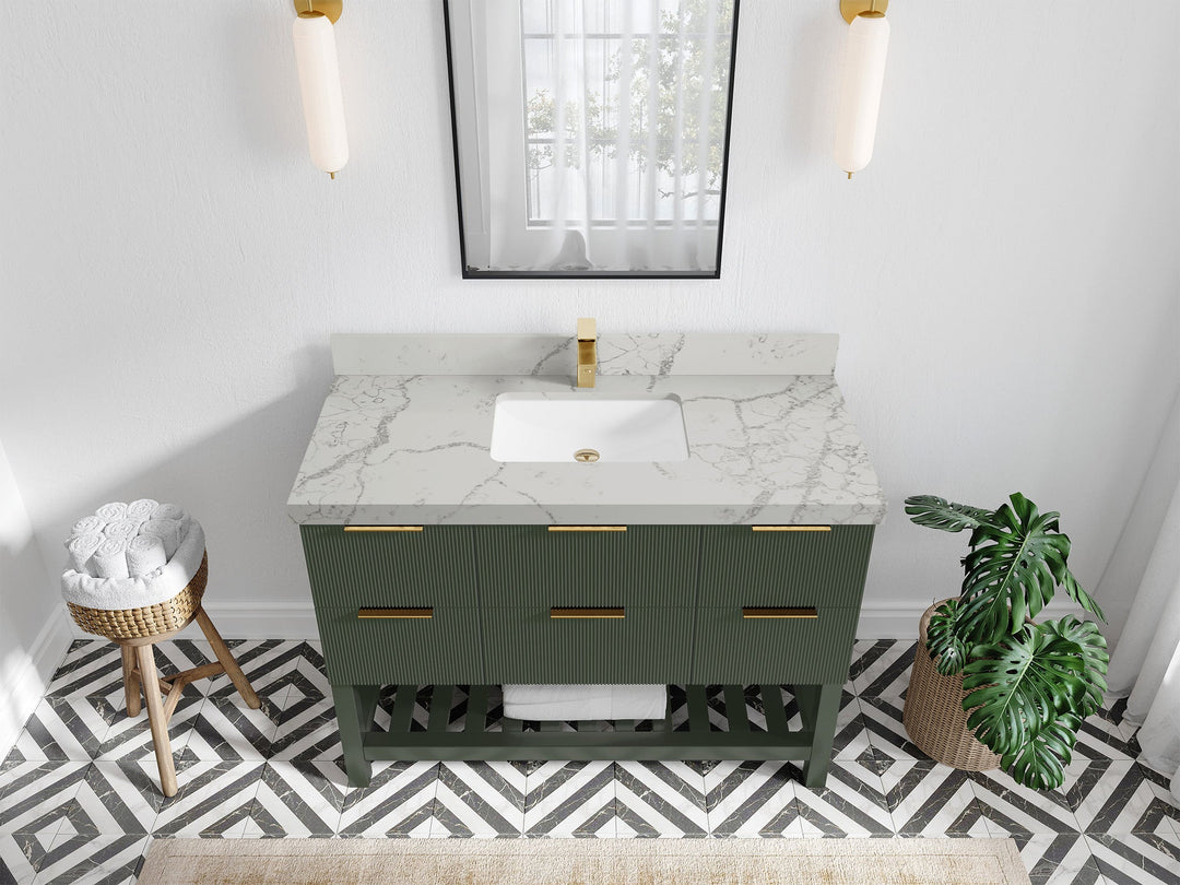 Catalina 48 in. W x 22 in. D Single Sink Bathroom Vanity in Pewter Green with 2 in Venatino Quartz Countertop - Top View