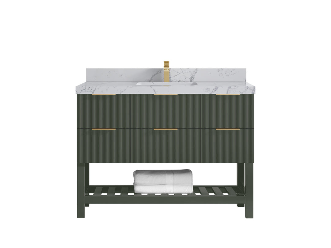 Catalina 48 in. W x 22 in. D Single Sink Bathroom Vanity in Pewter Green with 2 in Venatino Quartz Countertop