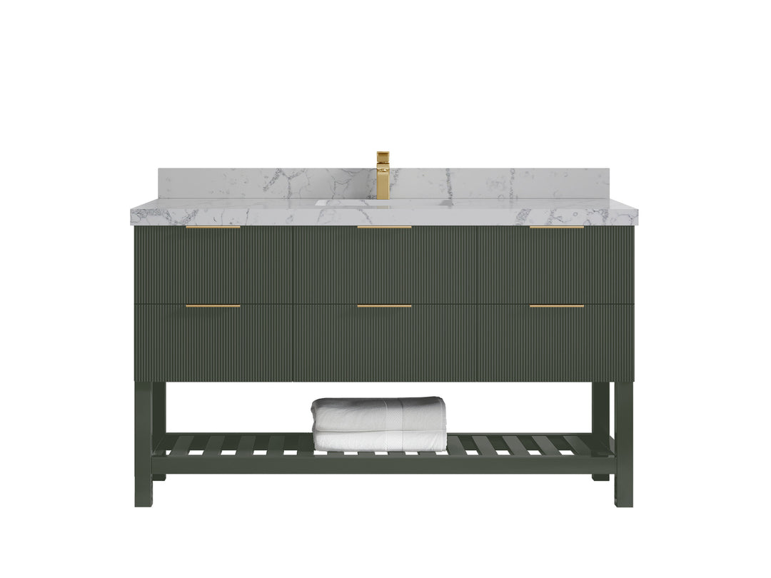 Catalina 60 in. W x 22 in. D Single Sink Bathroom Vanity in Pewter Green with 2 in Venatino Quartz Countertop