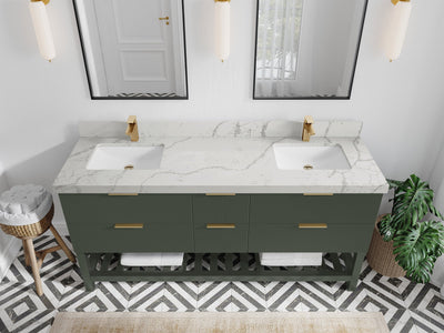 Catalina 72 in. W x 22 in. D Double Sink Bathroom Vanity in Pewter Green with 2 in Venatino Quartz Countertop - Top View