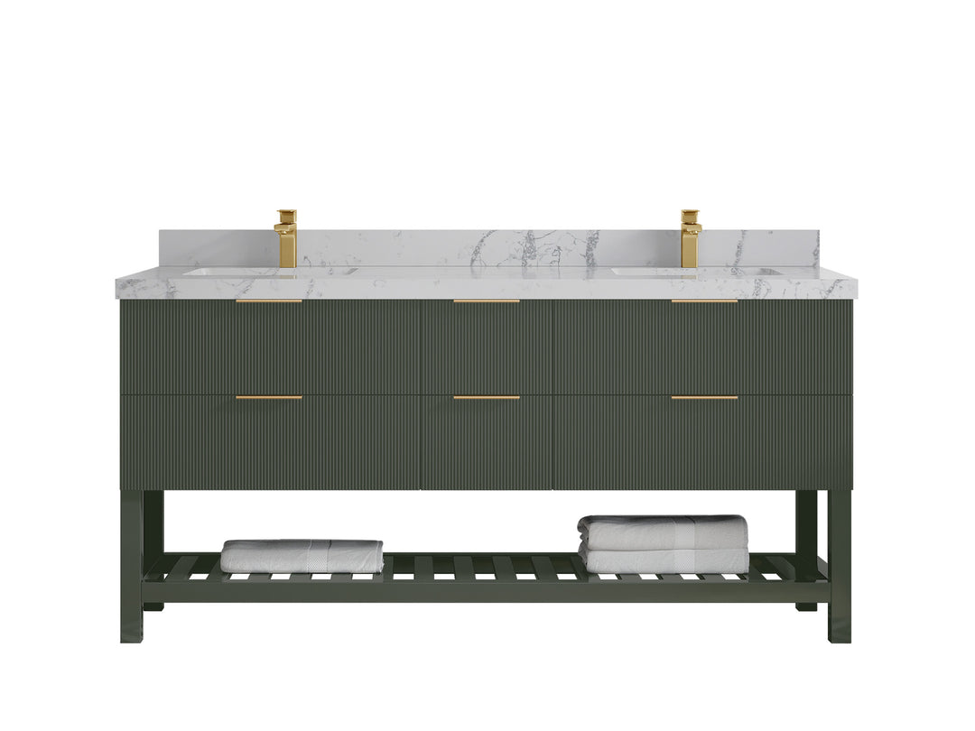 Catalina 72 in. W x 22 in. D Double Sink Bathroom Vanity in Pewter Green with 2 in Venatino Quartz Countertop 