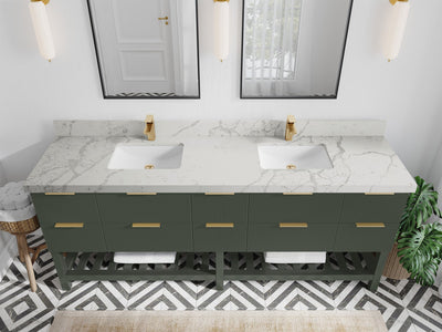 Catalina 84 in. W x 22 in. D Double Sink Bathroom Vanity in Pewter Green with 2 in Venatino Quartz Countertop - Top View