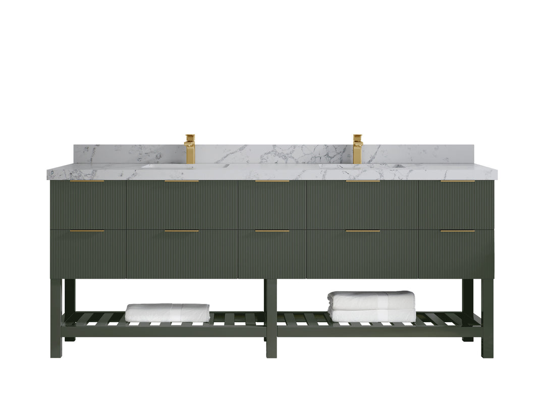 Catalina 84 in. W x 22 in. D Double Sink Bathroom Vanity in Pewter Green with 2 in Venatino Quartz Countertop