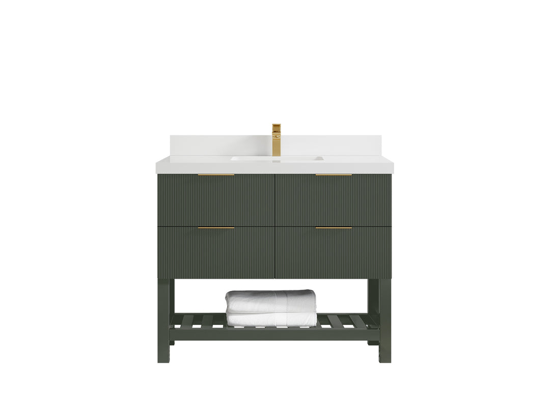 Catalina 42 in. W x 22 in. D Single Sink Bathroom Vanity in Pewter Green with 2 in White Quartz Countertop