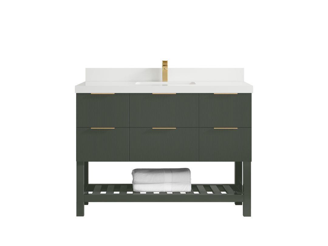 Catalina 48 in. W x 22 in. D Single Sink Bathroom Vanity in Pewter Green with 2 in White Quartz Countertop