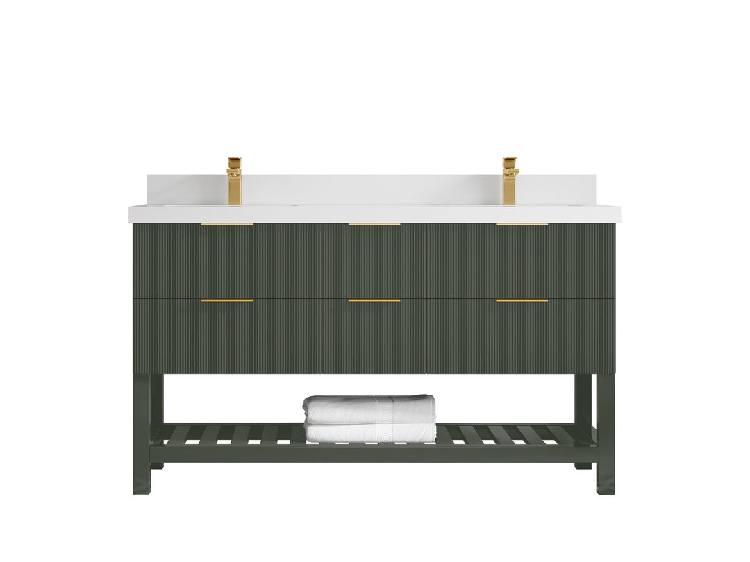 Catalina 60 in. W x 22 in. D Double Sink Bathroom Vanity in Pewter Green with 2 in White Quartz Countertop
