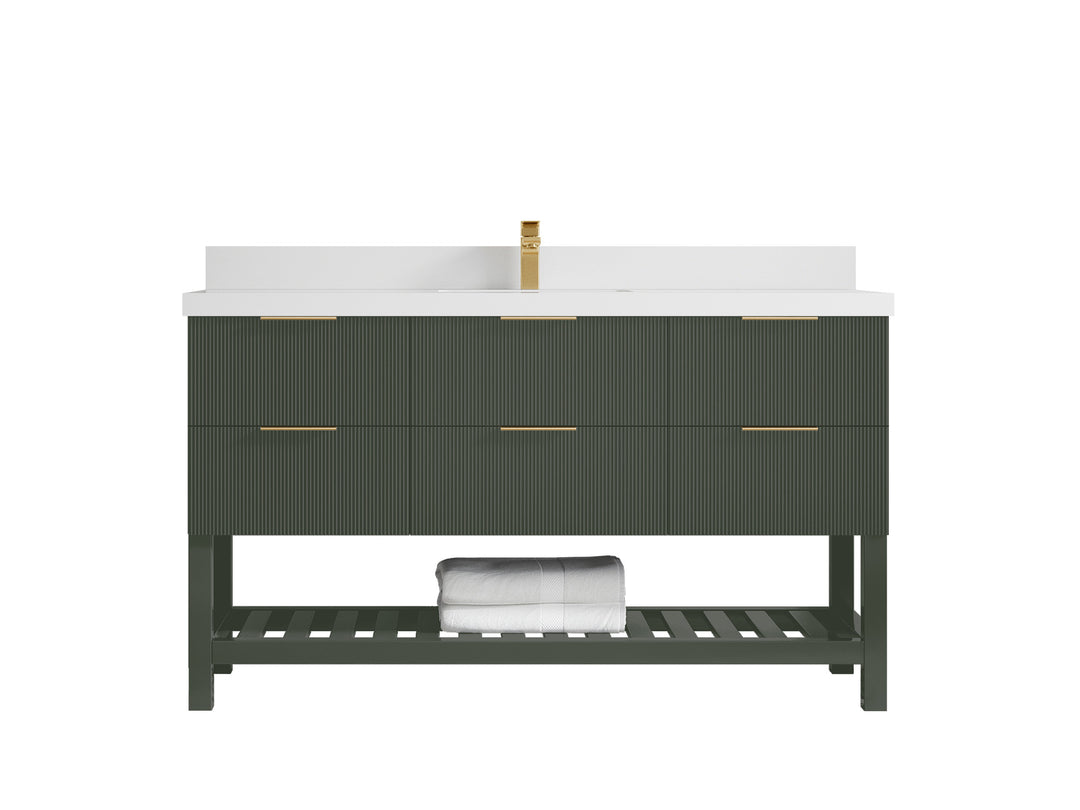 Catalina 60 in. W x 22 in. D Single Sink Bathroom Vanity in Pewter Green with 2 in White Quartz Countertop