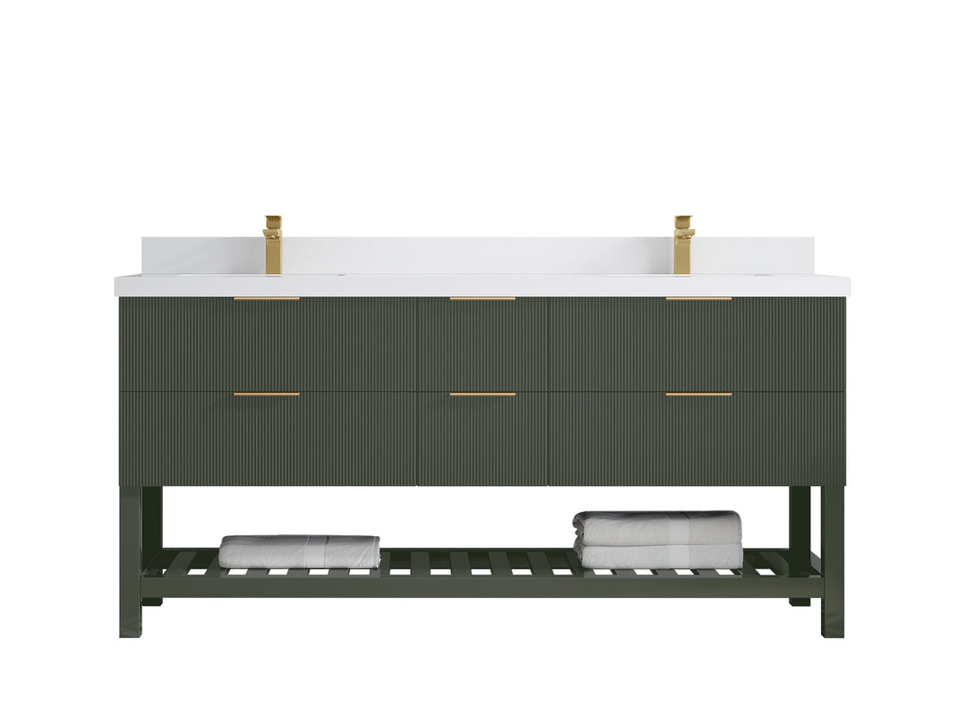 Catalina 72 in. W x 22 in. D Double Sink Bathroom Vanity in Pewter Green with 2 in White Quartz Countertop