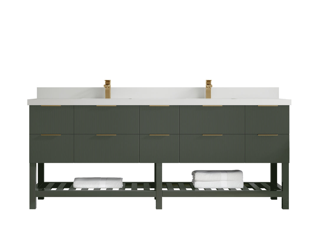 Catalina 84 in. W x 22 in. D Double Sink Bathroom Vanity in Pewter Green with 2 in White Quartz Countertop