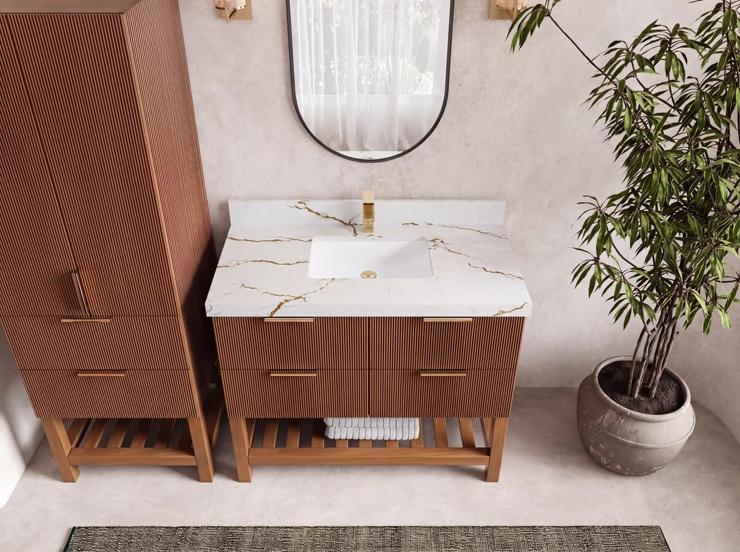 Catalina Teak 42 in W x 22 in D Free Standing Reeded Single Sink Bathroom Vanity | 
              
                Dark Natural Teak
                
                  
             - CAT_TK_DNT_WHQZ_42 - photo №39