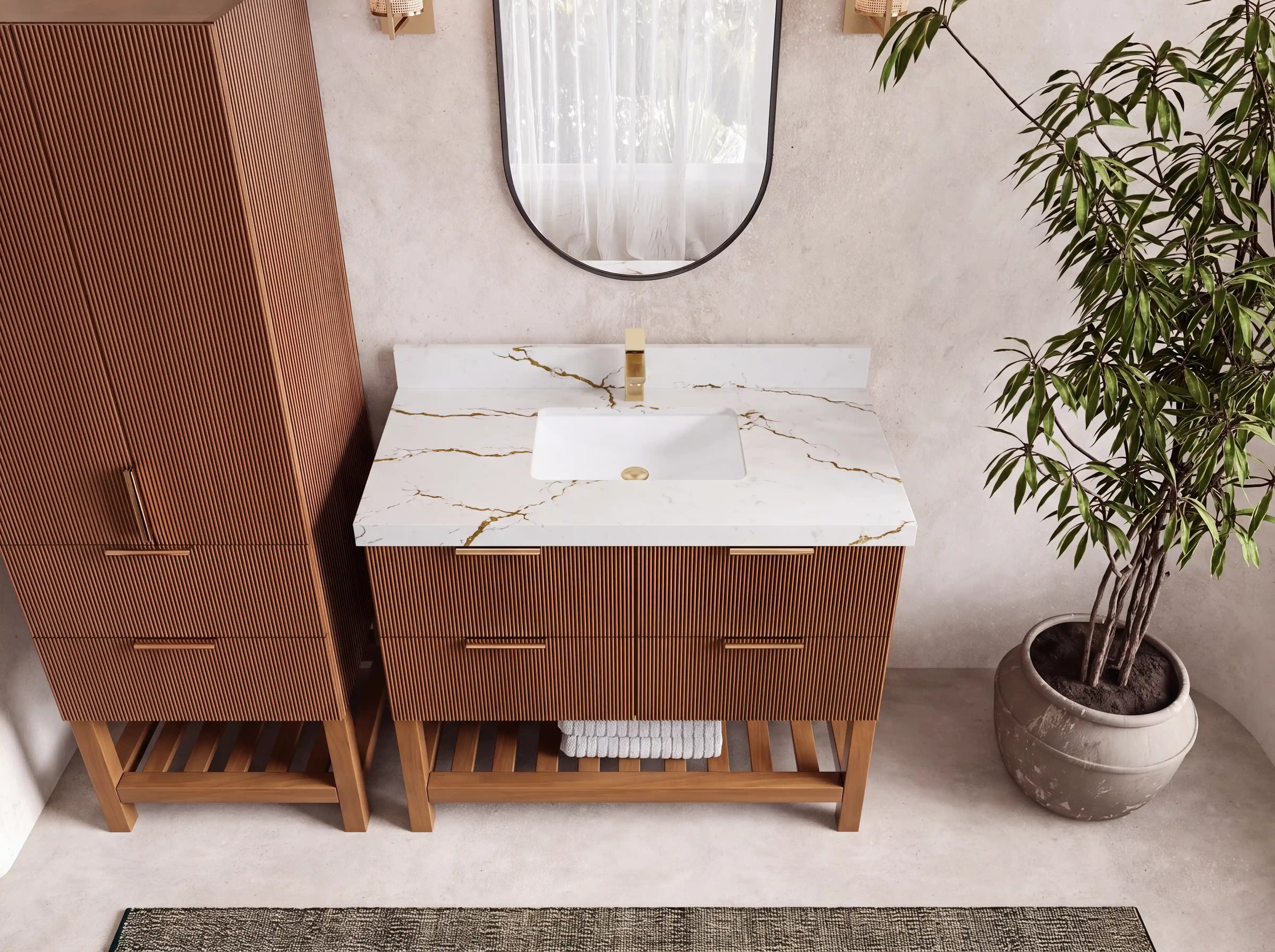 Catalina Teak Wood 42 in. W x 22 in. D Single Sink Bathroom Vanity