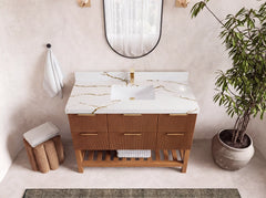 Catalina Teak 48 in W x 22 in D Free Standing Reeded Single Sink Bathroom Vanity - photo 39