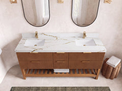 Catalina Teak 72 in W x 22 in D Free Standing Reeded Double Sink Bathroom Vanity - photo 39