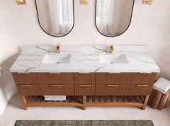 Catalina Teak 84 in W x 22 in D Free Standing Reeded Double Sink Bathroom Vanity - photo 25