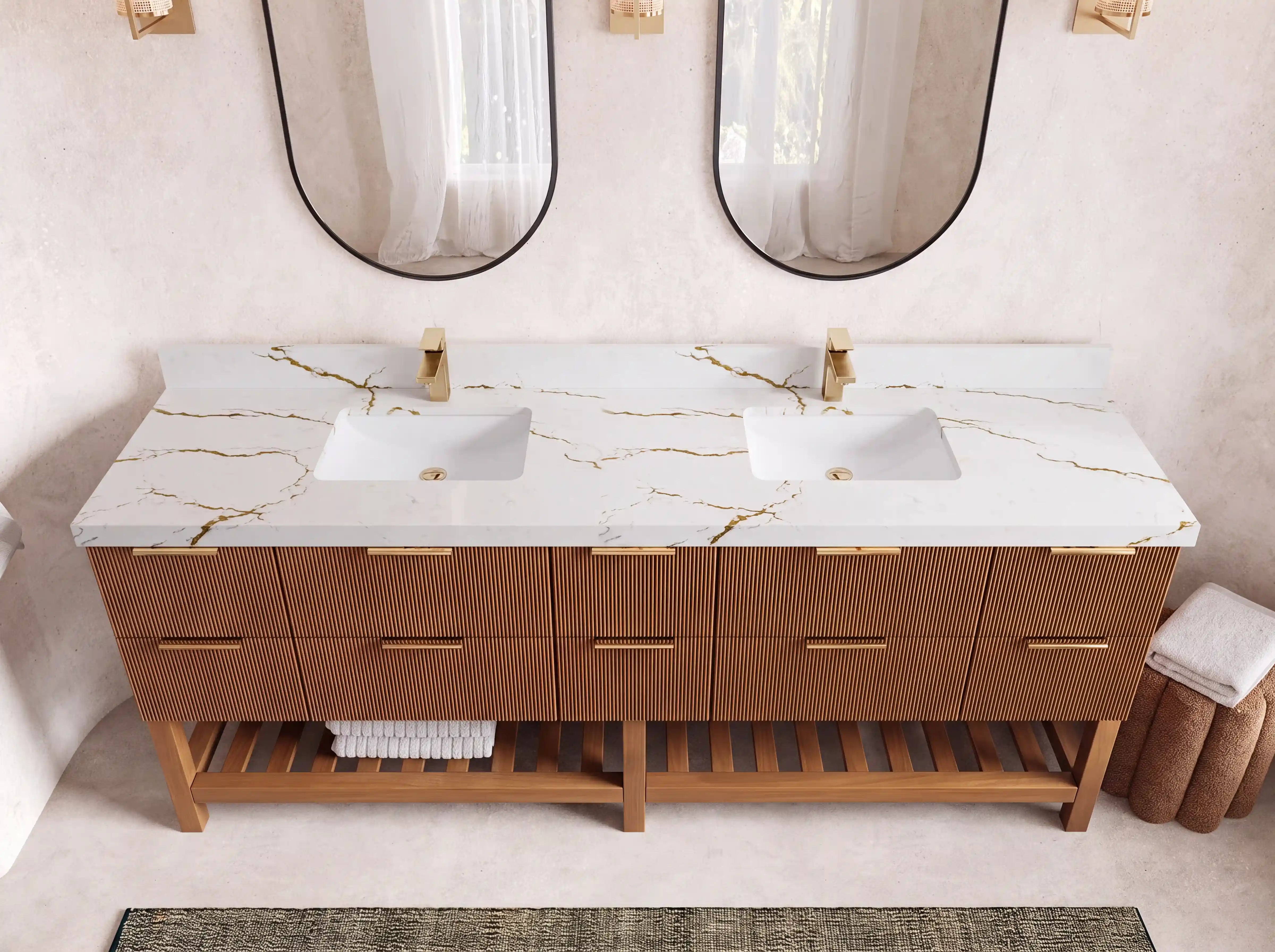 Catalina Teak Wood 84 in. W x 22 in. D Double Sink Bathroom Vanity