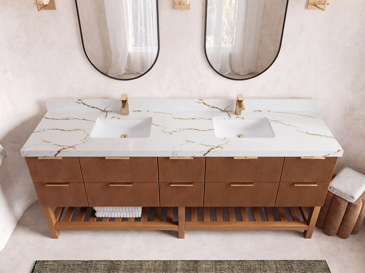 Catalina Teak 84 in W x 22 in D Free Standing Reeded Double Sink Bathroom Vanity - photo 25