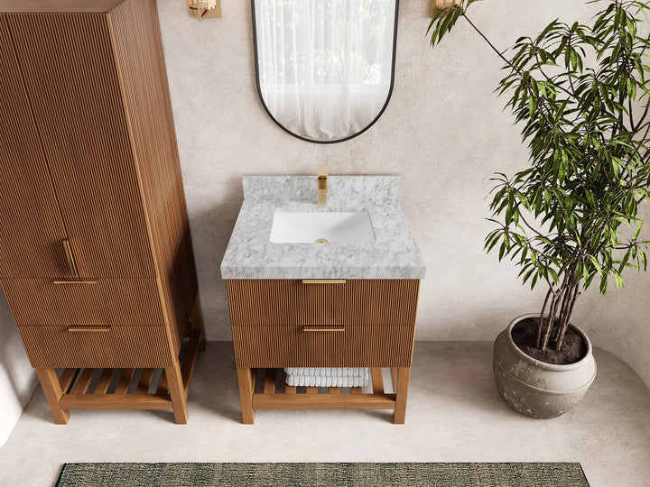 Catalina Teak 30 in W x 22 in D Free Standing Reeded Single Sink Bathroom Vanity - photo 10