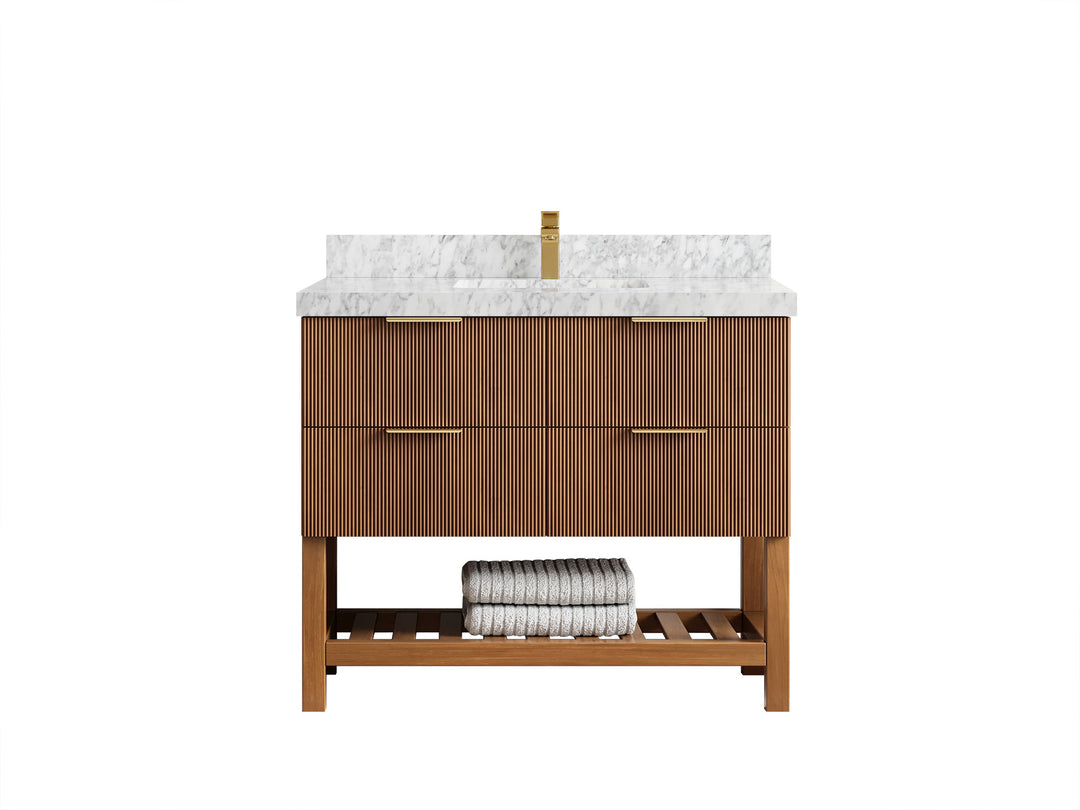 Catalina Teak 42 in W x 22 in D Free Standing Reeded Single Sink Bathroom Vanity