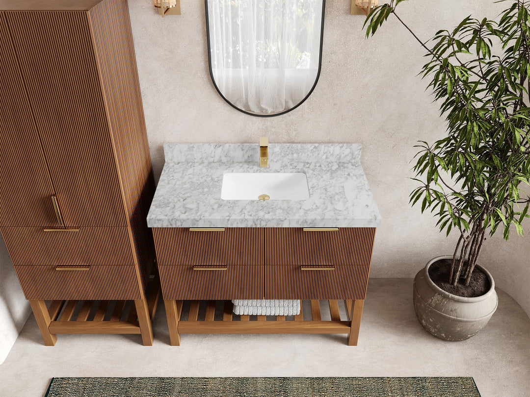 Catalina Teak 42 in W x 22 in D Free Standing Reeded Single Sink Bathroom Vanity