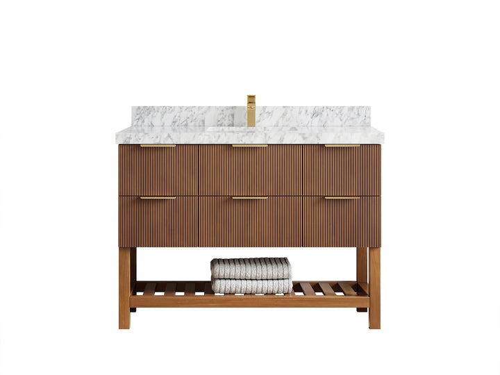 Catalina Teak 48 in W x 22 in D Free Standing Reeded Single Sink Bathroom Vanity - photo 11