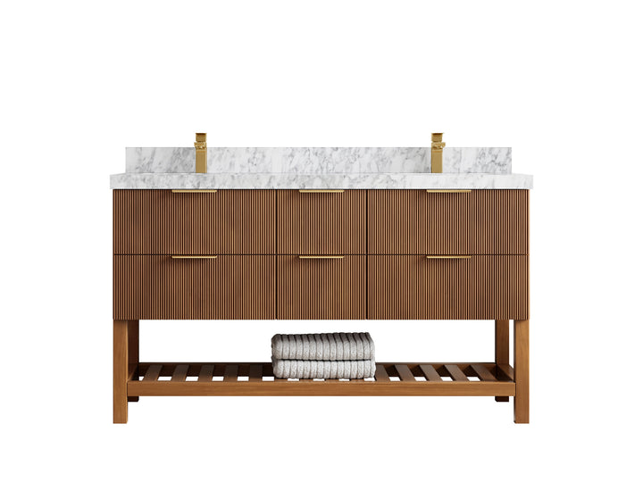 Catalina Teak 60 in W x 22 in D Free Standing Reeded Double Sink Bathroom Vanity - photo 11