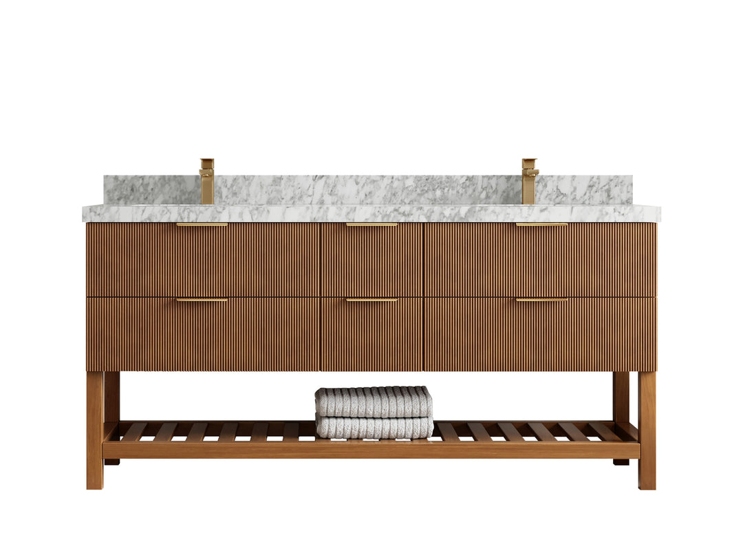 Catalina Teak 72 in W x 22 in D Free Standing Reeded Double Sink Bathroom Vanity