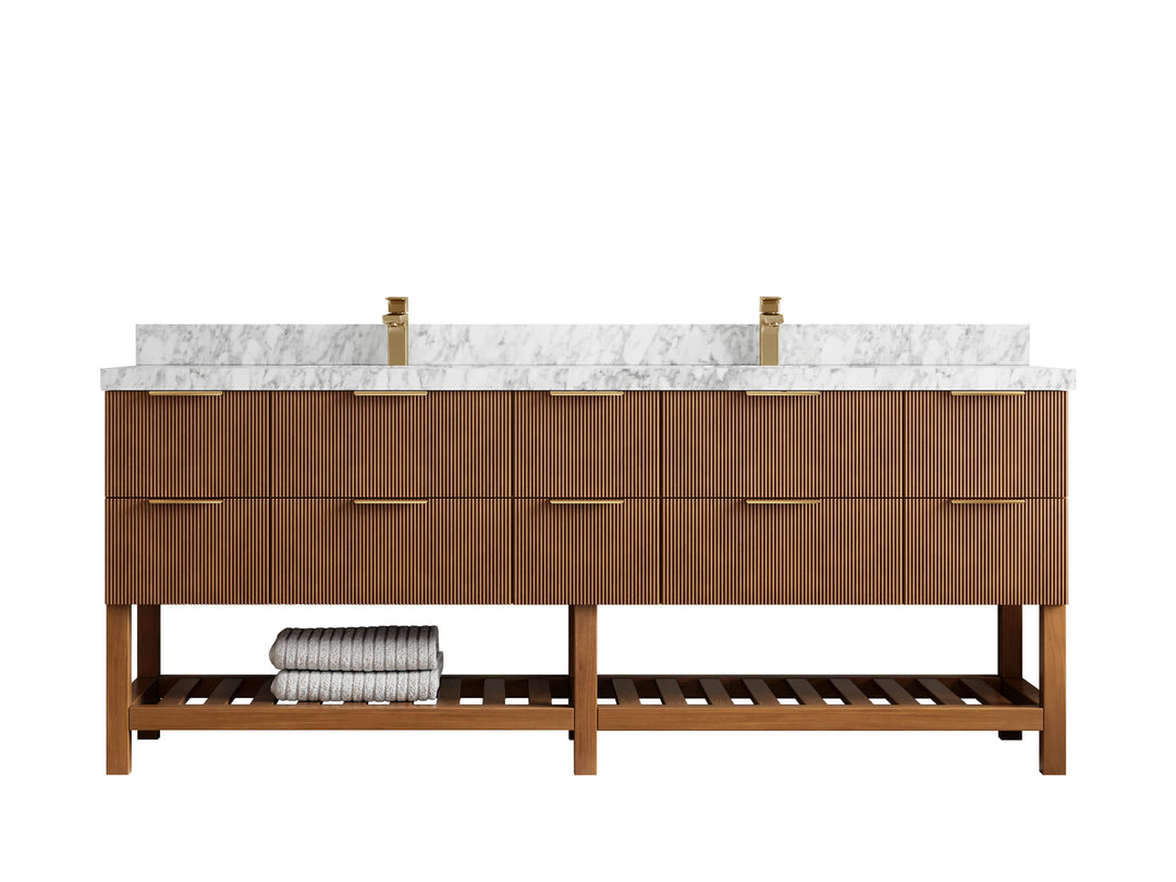 Catalina Teak 84 in W x 22 in D Free Standing Reeded Double Sink Bathroom Vanity