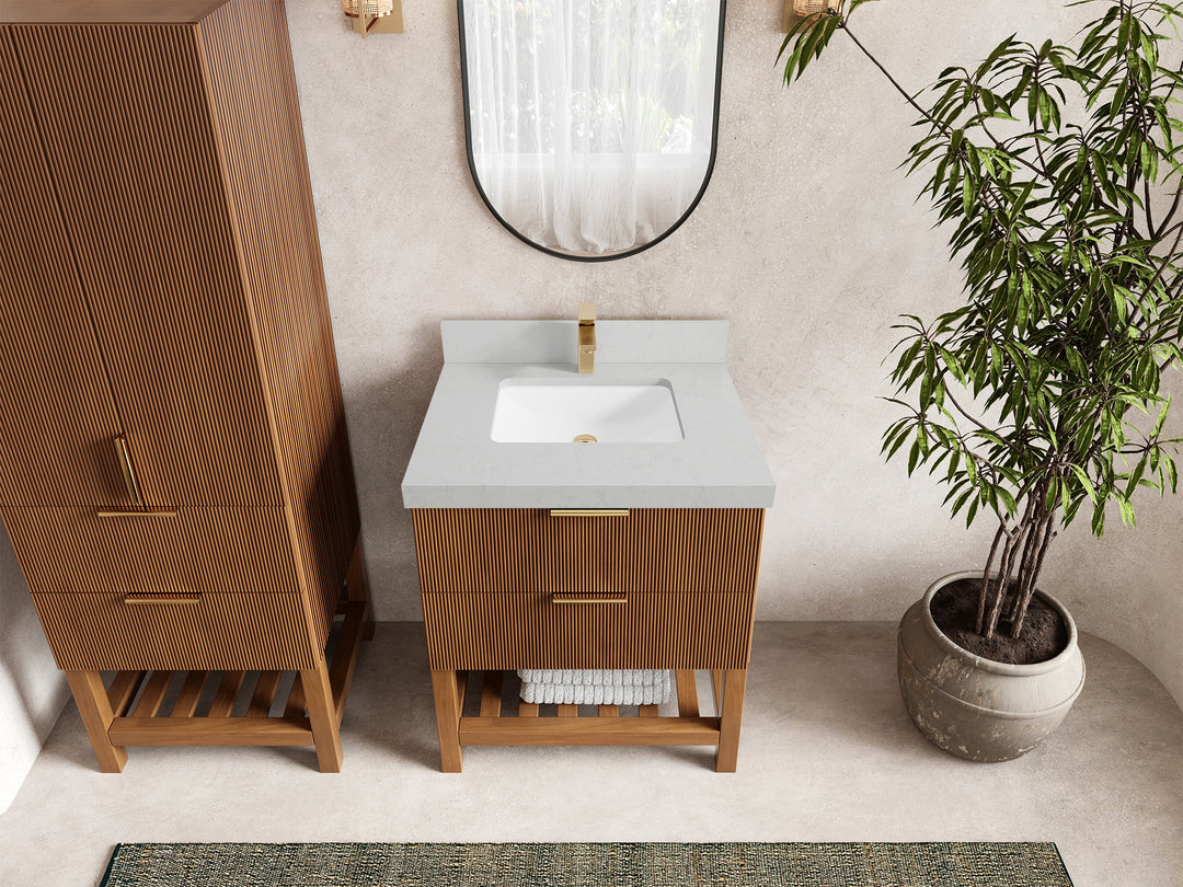 Catalina Teak 30 in W x 22 in D Free Standing Reeded Single Sink Bathroom Vanity