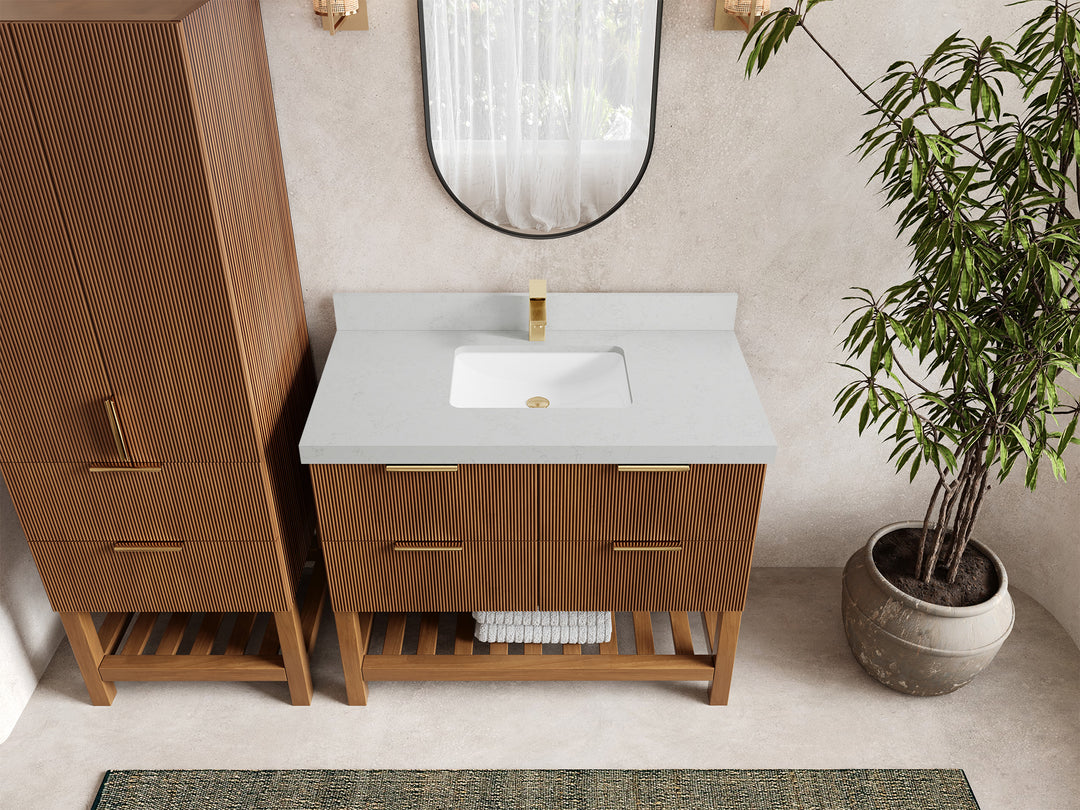 Catalina Teak 42 in W x 22 in D Free Standing Reeded Single Sink Bathroom Vanity
