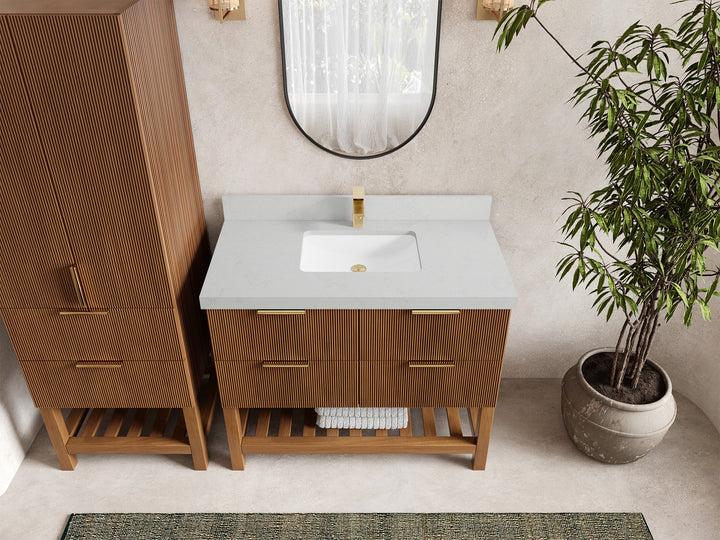 Catalina Teak 42 in W x 22 in D Free Standing Reeded Single Sink Bathroom Vanity - photo 12